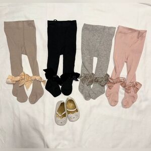 BUNDLE GIRL 4 BOW TIGHTS + SHOES SIZE 2
